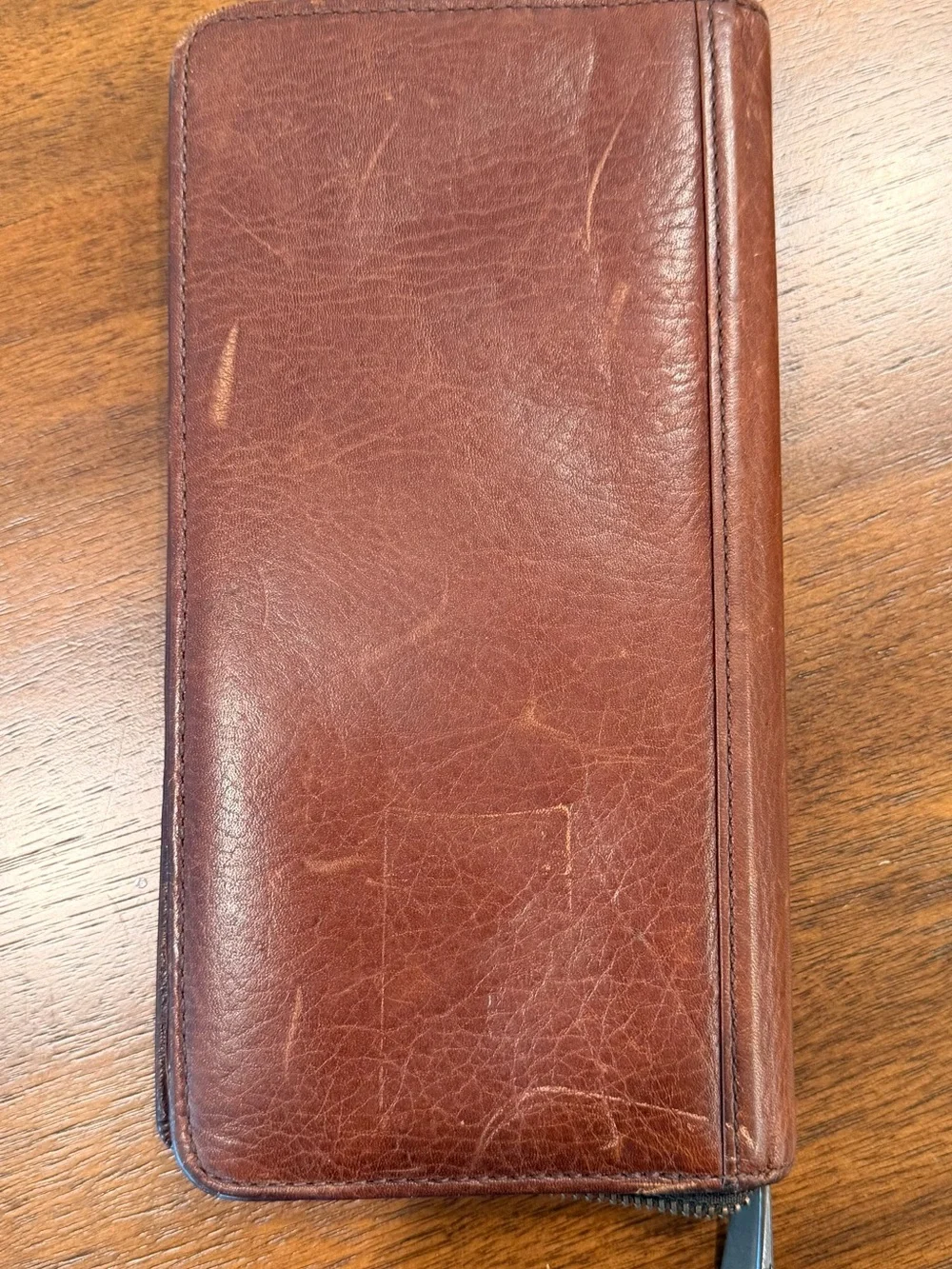 Vintage Fossil Brown Leather Zip Around Passport Travel Organizer